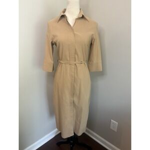 Vintage Zinc Khaki Midi Shirt Dress Belted Y2K Utility Size M Fits Small